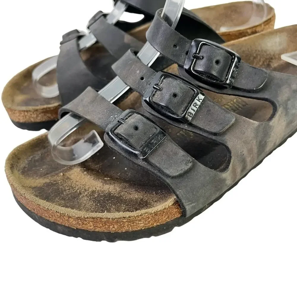 Birkenstock Florida Women's Black Genuine Leather Slides Sandals Shoes Flats  5
